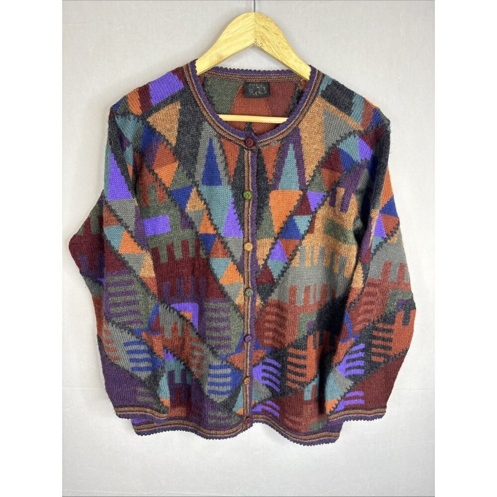Artesanías Inca 100% Baby Alpaca Geometric Cardigan Sweater Women’s M Peru‎